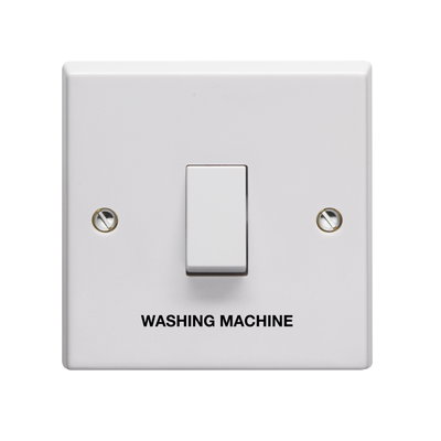 20A 1 Gang Double Pole Switch Printed 'Washing Machine' in Black