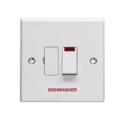 13A Double Pole Switched Fused Connection Unit With Neon Indicator Printed 'Dishwasher'