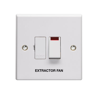 13A Double Pole Switched Fused Connection Unit With Neon Printed 'Extractor Fan' in Black