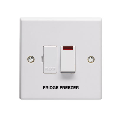 13A Double Pole Switched Fused Connection Unit With Neon Printed 'Fridge Freezer' in Black