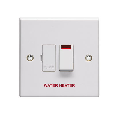 13A Double Pole Switched Fused Connection Unit With Neon Indicator Printed 'Water Heater'