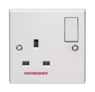 13A 1 Gang Double Pole Switched Socket Printed 'Dishwasher'