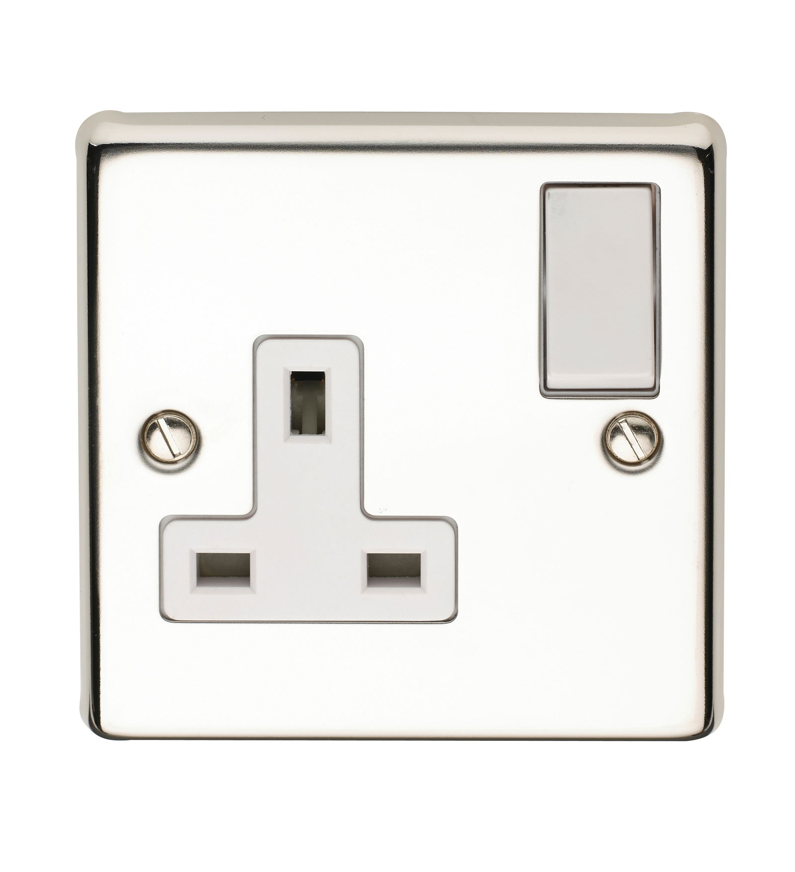 13A 1 Gang Double Pole Switched Socket Polished Steel Finish
