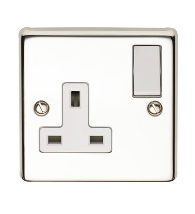 13A 1 Gang Double Pole Switched Socket Polished Steel Finish
