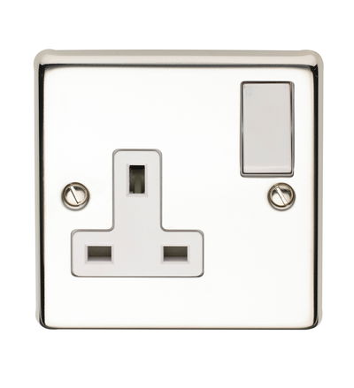 13A 1 Gang Single Pole Switched Socket Polished Steel Finish