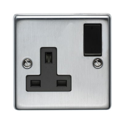 13A 1 Gang Single Pole Switched Socket Stainless Steel Finish