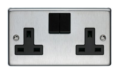 13A 2 Gang Single Pole Switched Socket Stainless Steel Finish