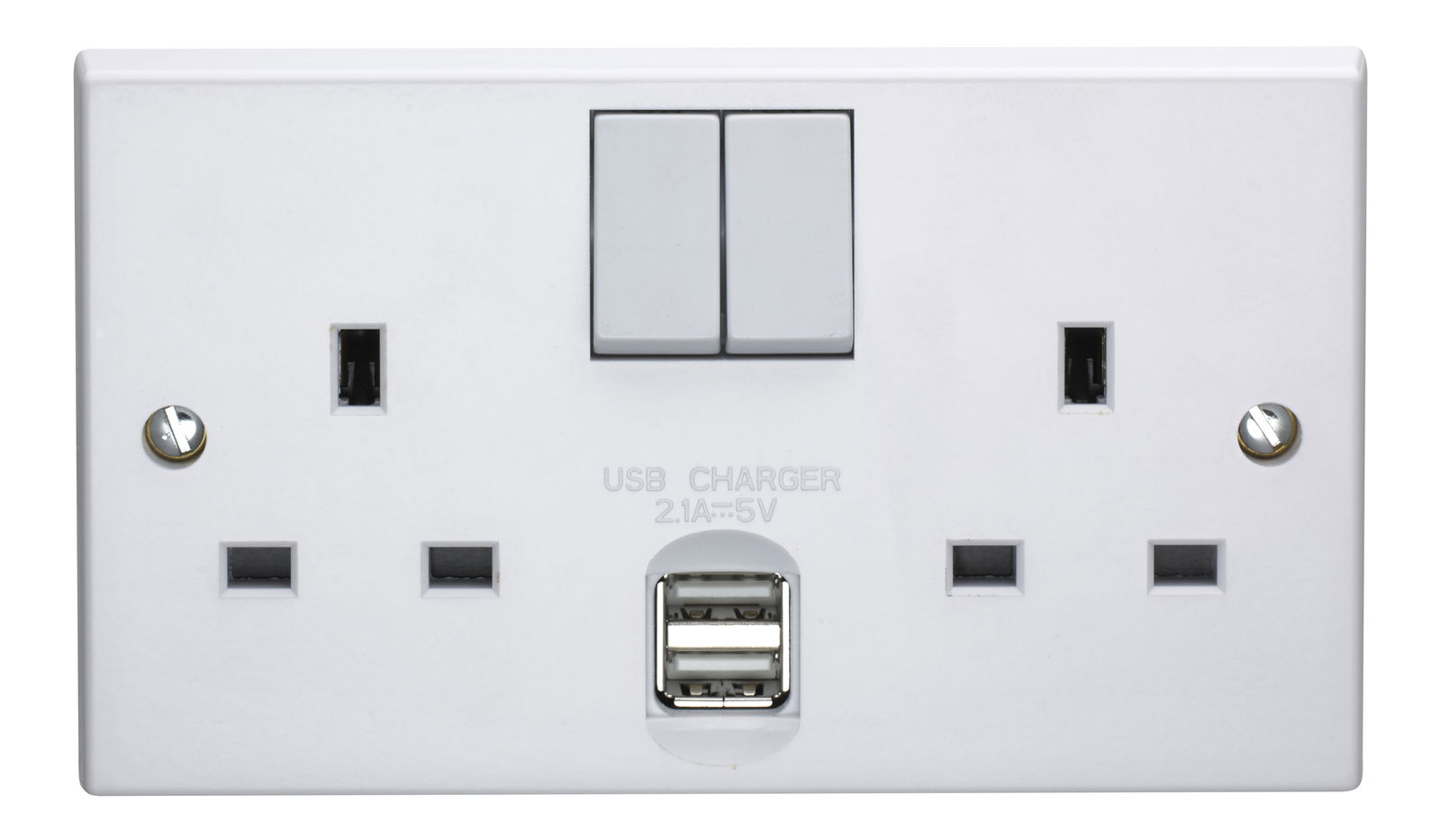 13A 2 Gang Double Pole Switched Socket With Dual 2.1A USB s