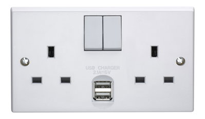 13A 2 Gang Double Pole Switched Socket With Dual 2.1A USB s