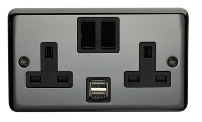 13A 2 Gang Double Pole Switched Socket With Dual 2.1A USB s Black Nickel Finish