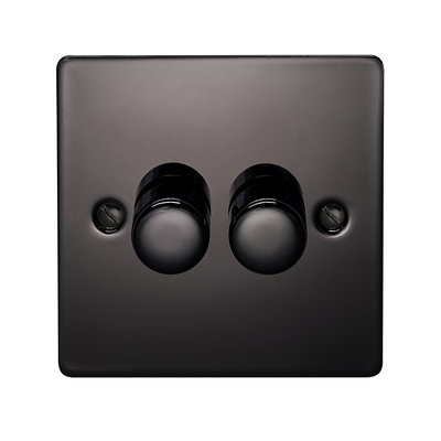 3-250W 2 Gang 2 Way LED Dimmer Plate Switch Black Nickel Finish