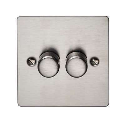 3-250W 2 Gang 2 Way LED Dimmer Plate Switch Stainless Steel Finish