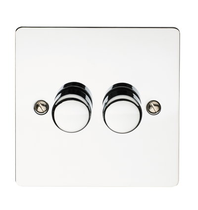2 Gang 2 Way 250 Watt Mains/Low Voltage Dimmer Polished Steel Finish