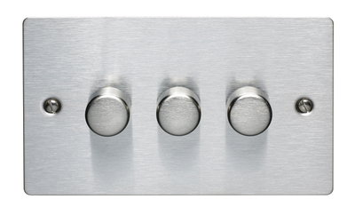 3 Gang 2 Way 250 Watt Mains/Low Voltage Dimmer Stainless Steel Finish