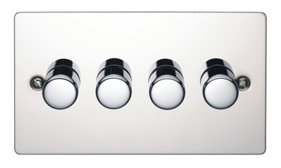 4 Gang 250 Watt Dimmer Polished Steel Finish