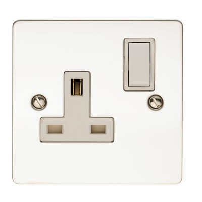 13A 1 Gang Double Pole Switched Socket Polished Steel Finish