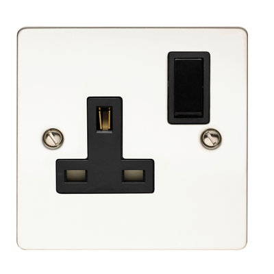 13A 1 Gang Double Pole Switched Socket Black Interior Polished Steel Finish