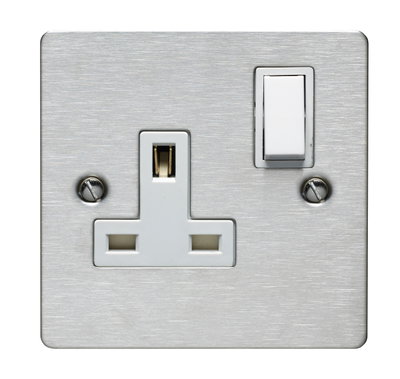13A 1 Gang Double Pole Switched Socket Stainless Steel Finish