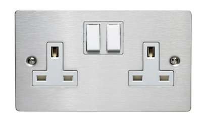 13A 2 Gang Double Pole Switched Socket Stainless Steel Finish