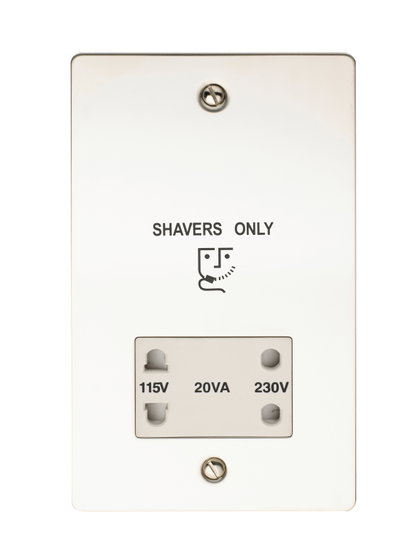 20VA Dual Voltage Shaver Supply Unit White Interior Polished Steel Finish
