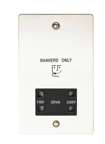 20VA Dual Voltage Shaver Supply Unit Black Interior Polished Steel Finish