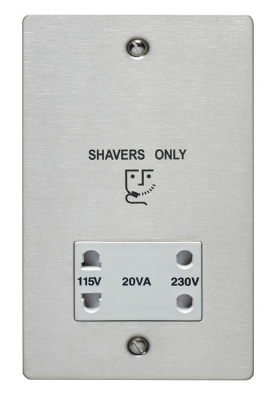 20VA Dual Voltage Shaver Supply Unit White Interior Stainless Steel Finish