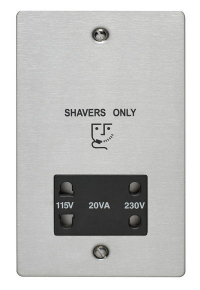 20VA Dual Voltage Shaver Supply Unit Black Interior Stainless Steel Finish