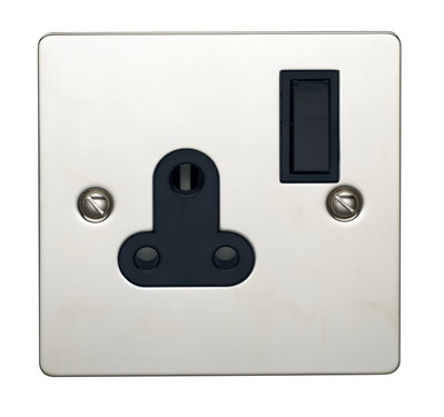 5A 3 Pin Switched Socket Black Interior Polished Steel Finish