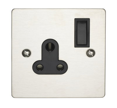 5A 3 Pin Switched Socket Black Interior Stainless Steel Finish