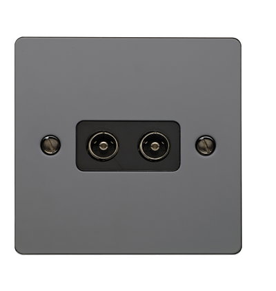 2 Gang Coaxial Socket Black Nickel Finish