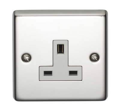 13A 1 Gang Unswitched Socket Polished Steel Finish
