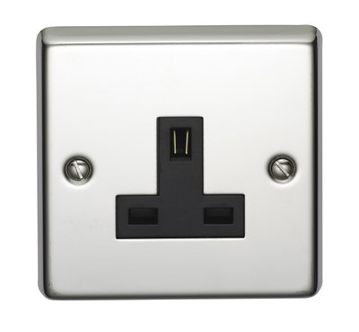 13A 1 Gang Unswitched Socket Polished Steel Finish