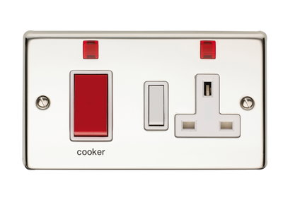 45A Cooker Control Unit With 13A Double Pole Switched Socket Outlet With Neon Indicator Polished Steel Finish