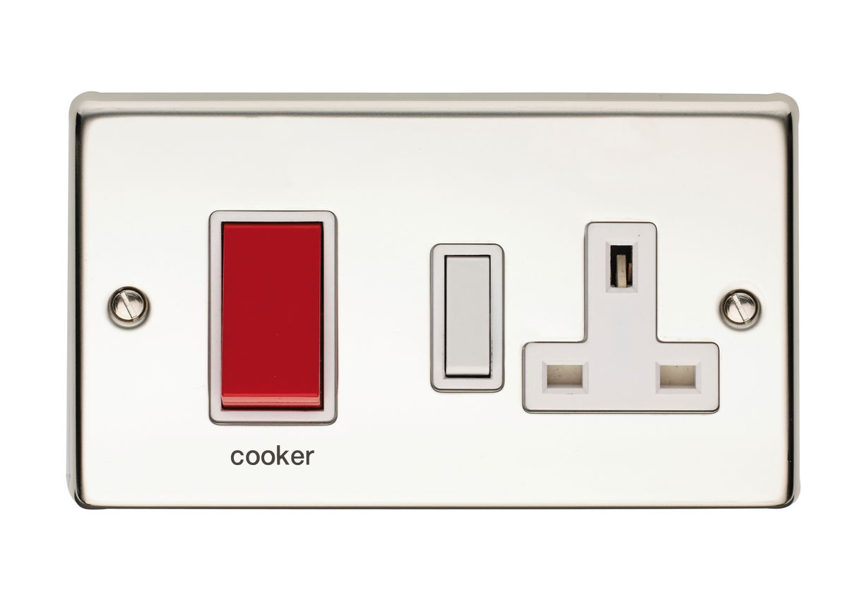 45A Cooker Control Unit With 13A Double Pole Switched Socket Outlet Polished Steel Finish
