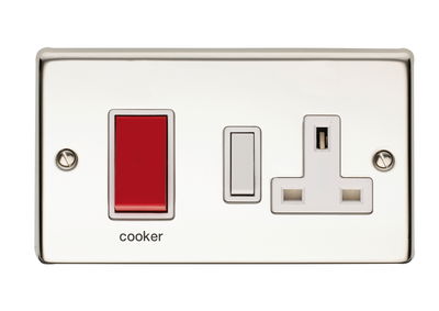 45A Cooker Control Unit With 13A Double Pole Switched Socket Outlet Polished Steel Finish