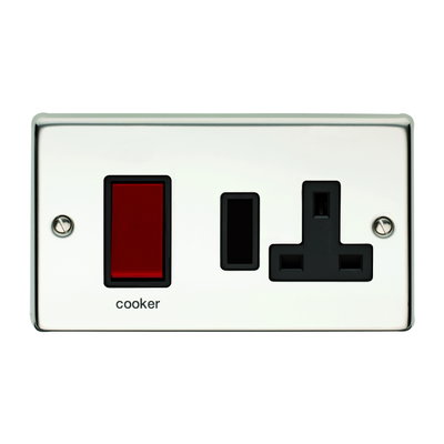45A Cooker Control Unit With 13A Double Pole Switched Socket Outlet Polished Steel Finish