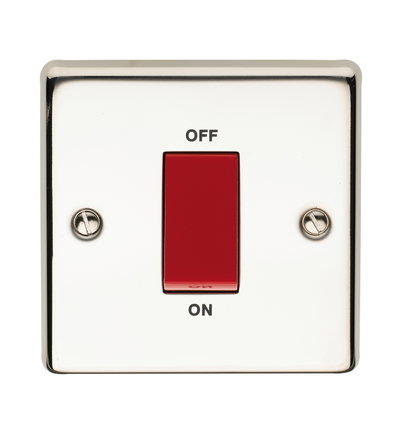 45A 1 Gang Double Pole Control Switch Polished Steel Finish