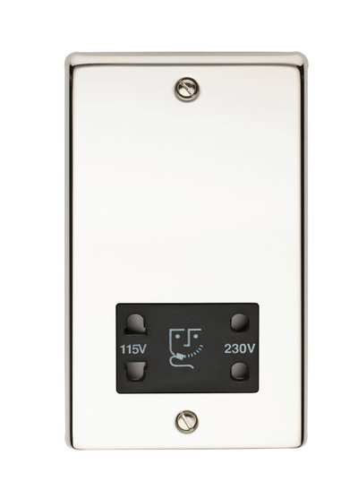 20VA Dual Voltage Shaver Supply Unit Black Interior Polished Steel Finish