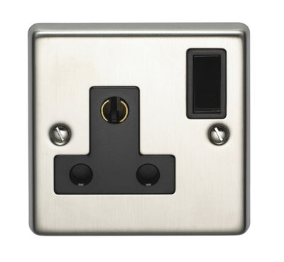 15A 1 Gang Single Pole Round 3 Pin Shuttered Socket Stainless Steel Finish