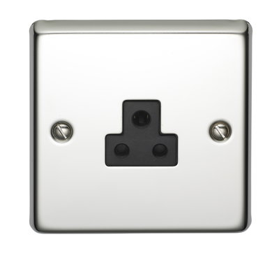 2A 1 Gang Unswitched Round 3 Pin Socket Polished Steel Finish