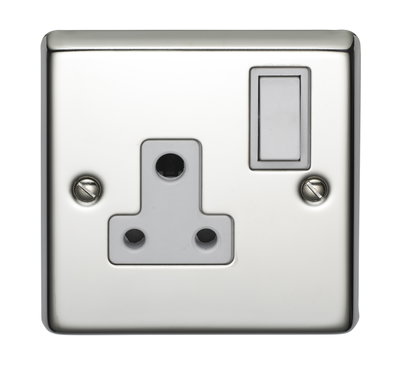 5A 1 Gang Single Pole Round 3 Pin Socket Polished Steel Finish