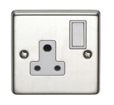 5A 1 Gang Single Pole Round 3 Pin Socket Stainless Steel Finish