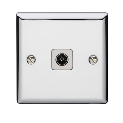 1 Gang 1 Way Isolated Coaxial Socket Polished Steel Finish