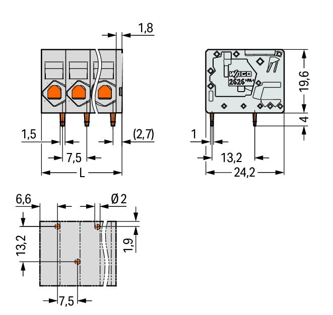 PCB terminal block 6 mm² Pin spacing 7.5 mm gray – Image 2 of 2