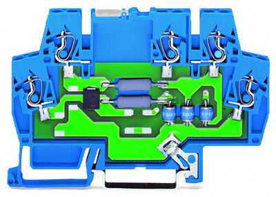 Surge suppression module for signal technology Nominal voltage: 24 VDC for 2 signal paths with common surge arrester