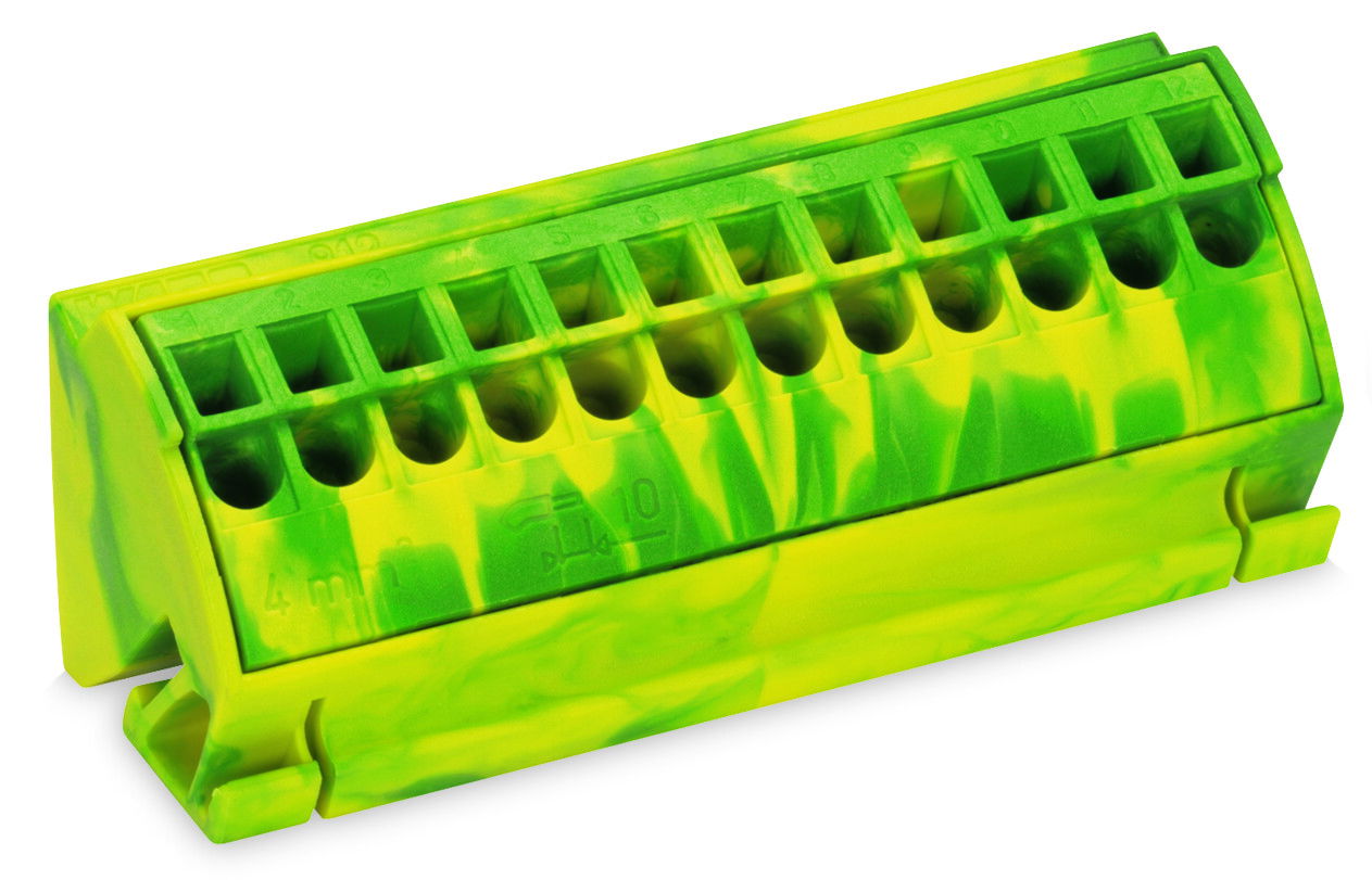 Ground busbar terminal block for (10 x 3) mm busbars Push-in CAGE CLAMP® green-yellow