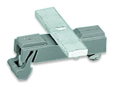 Carrier with grounding foot parallel to carrier rail 45 mm long gray