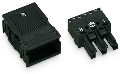 Socket with strain relief housing 3-pole black
