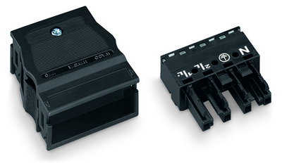 Socket with strain relief housing 4-pole black