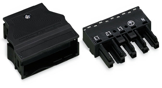 Socket with strain relief housing 5-pole black